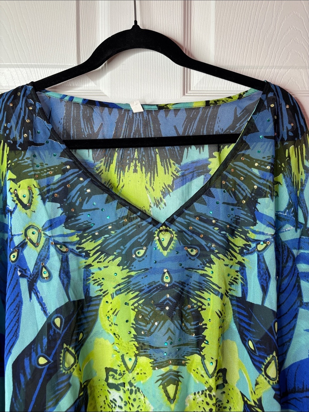 Vibrant Blue & Lime Sheer Beach Cover-Up - Picture 2 of 7